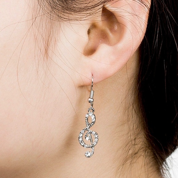 Any 2/$20! Silver Crystal Pave Musical Drop Earrings - Picture 5 of 11